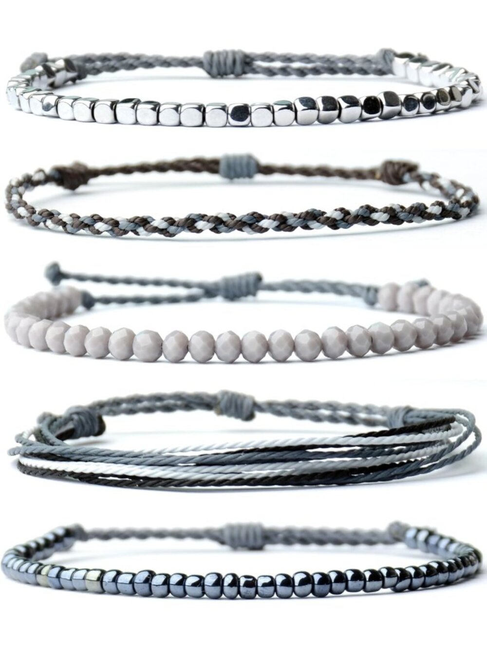 Handmade Waterproof Rope & Beaded Bracelet Set - 5 Stackable Bohemian